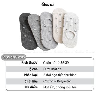 Set 5 đôi tất nữ cổ thấp họa tiết nơ GOMTAT, vớ nữ nơ cute phối lưới thoáng khí, thấm hút mồ hôi - ZFK-A004-CB5