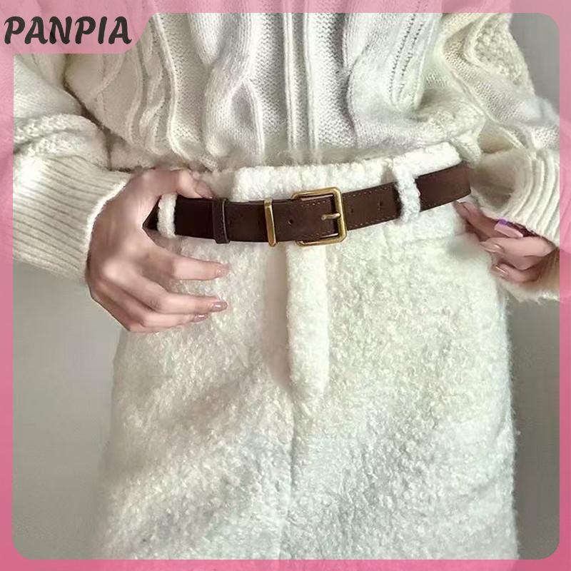 PNPIA - Thắt lưng da lộn nữ vintage thời trang, hợp kim vàng thanh lịch