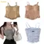 Pealike Nữ Spaghetti Dây Crop Phù Hợp Với Áo Bé Gái Tua Rua Cami Màu Trơn Xe Tăng Cho Dạo Phố
