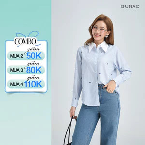 Áo Sơ Mi Nữ GUMAC Áo Kiểu Tay Dài Kẻ Sọc Xanh Cổ Phối Trắng Vải Kate Cao Cấp Trẻ Trung AG01009