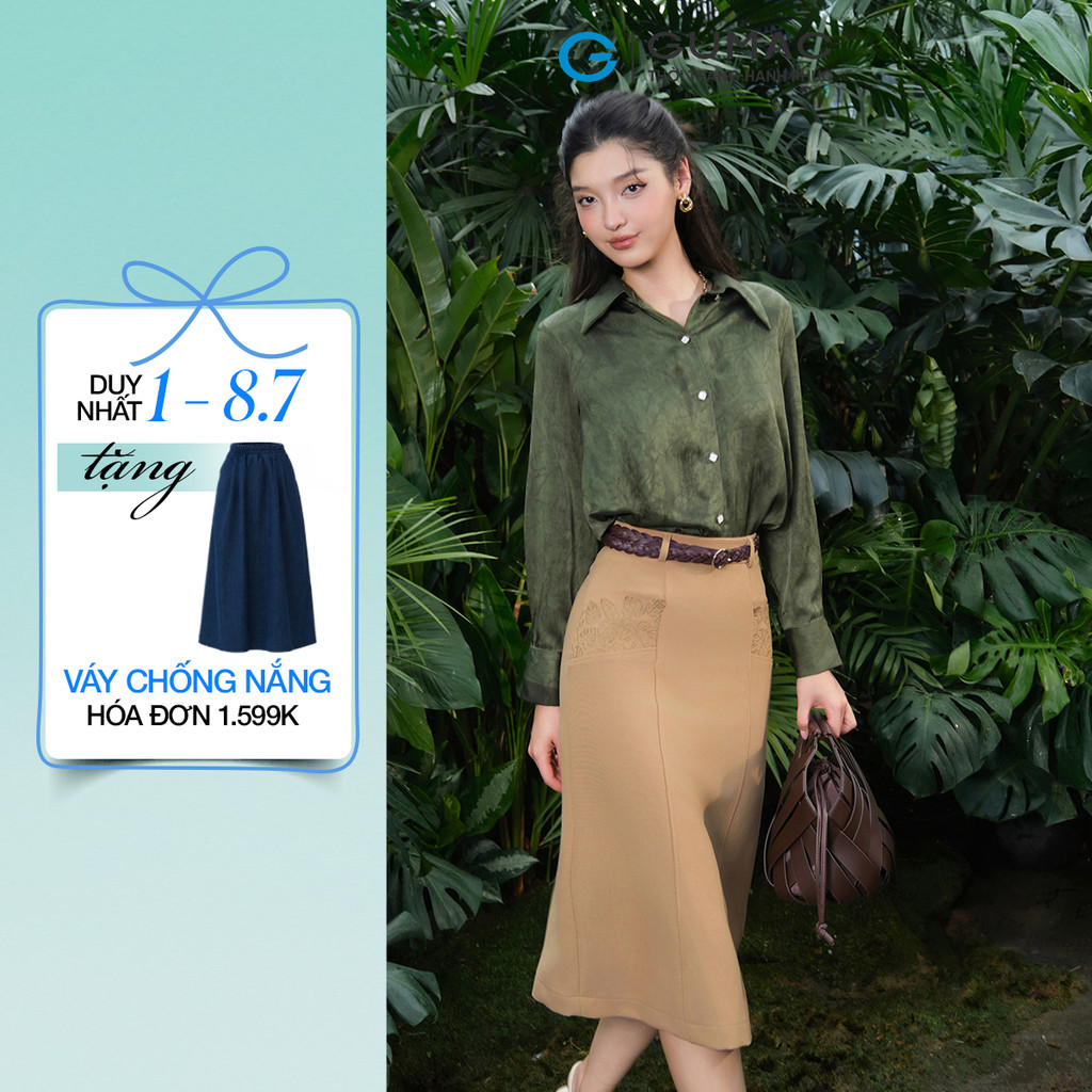 Chân váy nữ GUMAC A thêu túi cắt lazer vải bố dày dặn mềm thoải mái  VF05025