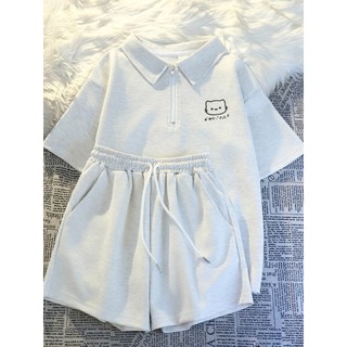 Bộ đồ thể thao nữ mùa hè mới, kiểu dáng rộng rãi, cổ polo, phong cách giản dị dành cho nữ