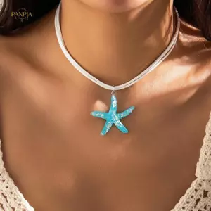 PNPIA- Boho Nhựa Lớn Sao Biển Mặt Dây Chuyền Choker Nelace Cho Nữ Hợp Thời Trang Nhiều Lớp Dây Xích Mùa Hè Đi Biển Kỳ Nghỉ Trang Sức Quà Tặng