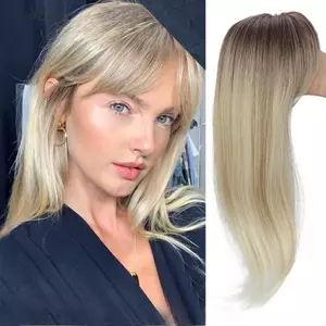 DELMER Topper Tóc Nổ Tóc, Phần Mở Rộng Tóc Ombre Tóc Tổng Hợp Toppers, Che Tóc Trắng & Đường Dây Tóc Tăng Khối Lượng Tóc Thẳng Topper Tự Nhiên Tóc Cho Nữ