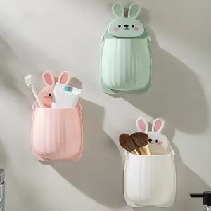 Hộp đựng bàn chải đánh răng hình thỏ hoạt hình dễ thương Phòng tắm treo tường Hộp đựng trang điểm Punch Free Ra Home Container Organizer VN