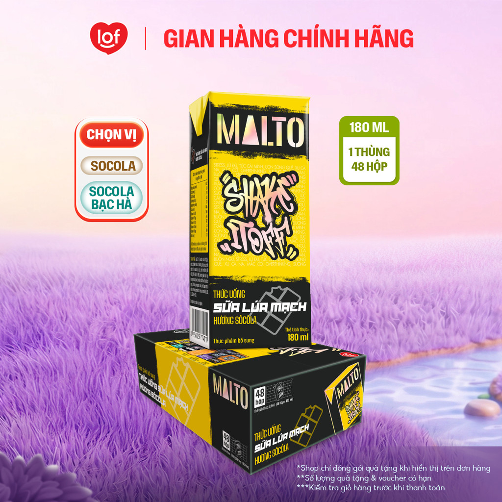 [Giá tốt trong Live] Đủ vị sữa lúa mạch MALTO Shake It Off thùng 48 hộp x 180ml