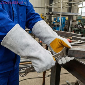 Găng tay chịu nhiệt JUNYUE88US, Găng tay hàn dày bền bằng da mềm, Găng tay da cách nhiệt cổ tay dài tay co giãn chuyên nghiệp Bảo vệ công việc