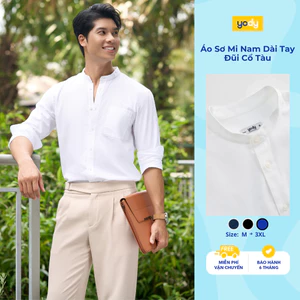 Áo sơ mi nam YODY dài tay cổ tàu vải đũi phom suông thoải mái TRA - MCSH25S018