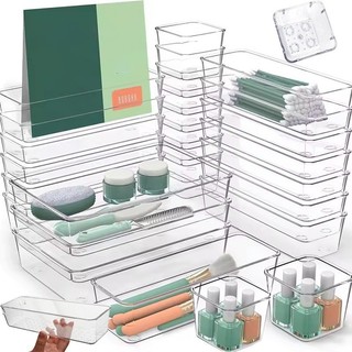 Khay sắp xếp ngăn kéo trong suốt bằng nhựa - Hộp lưu trữ có thể xếp chồng lên nhau chống trượt Nhà tổ chức