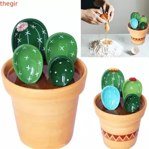 Bộ Thìa Đo THEGIRL8B, Thìa Đo Nhà Bếp Hình Xương Rồng Gốm, Thìa Khuấy Có Đế Tiết Kiệm Không Gian Thìa Nướng Bột Muỗng