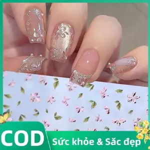 Trong Kho 2Pcs 3D Bronzing Hoa Lá Móng Tay Dán Tự Dính Hoa Đề Trang Cho Móng Tay Cá Tuyết