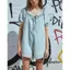 Áo liền quần Denim tay ngắn dáng rộng thông thường dành cho nữ