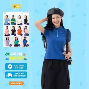 Áo polo thể thao nữ YODY in chữ vải airycool thoáng mát tức thì, thấm hút, co giãn tốt SAN7096