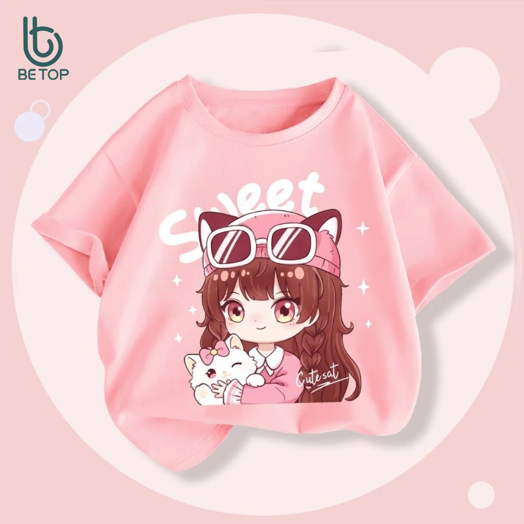Áo Phông Bé Gái BETOP, Hình In Cute Siêu Hot, Chất Cotton Cao Cấp Mềm Mịn, Thoáng Mát, Bé Mặc Là Xinh