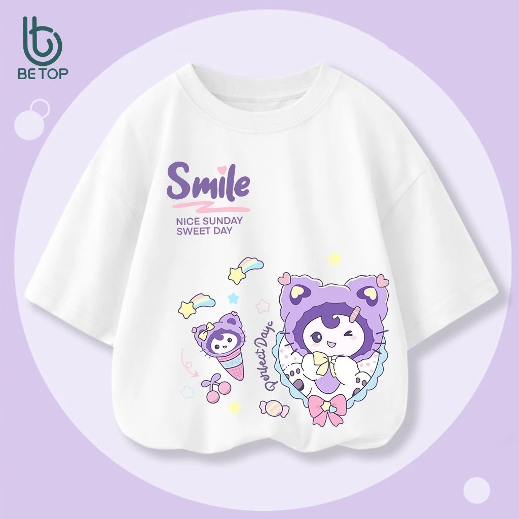 Áo Thun Form Rộng Tay Lỡ Bé Gái BETOP, Áo Phông Premium Cotton In Hình KUROMI Cute, Đáng Yêu Cho Bé Từ 1-10 Tuổi