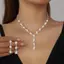 Bigapple 1 Bộ Giả Ngọc Trai Kim Cương Giả Sóng Choker & Bông Tai Bông Tai Bộ Đám Cưới RDG