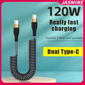 JASMINE 120W USB Type C Cáp Sạc Nhanh 6A Lò Xo Kính Thiên Văn Cáp Sạc Xe Hơi Tốc Độ Cao Cáp Dữ Liệu Sạc Phụ Kiện Điện Thoại JASMINE