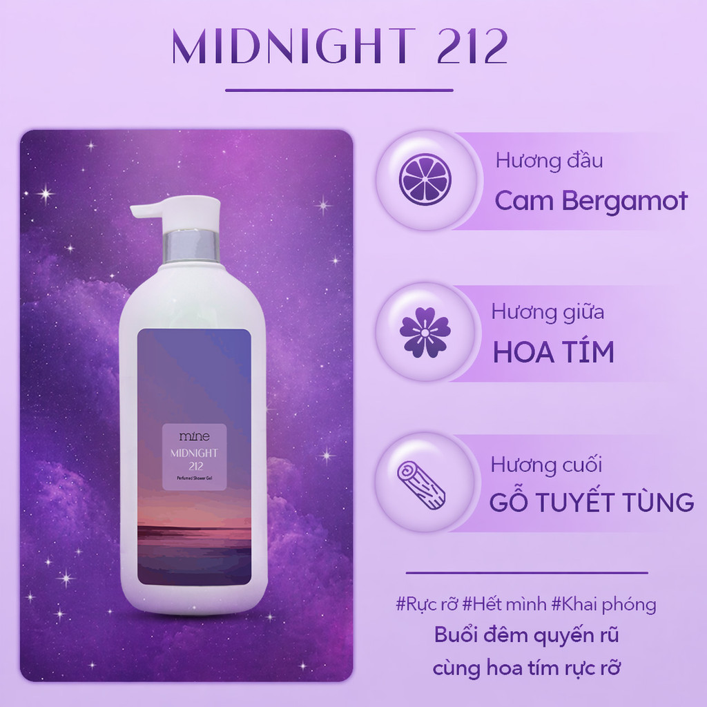 Sữa Tắm Hương Nước Hoa Quyến Rũ Mine Midnight 212 Perfumed Shower Gel Giúp Làn Da Mềm Mịn 750g