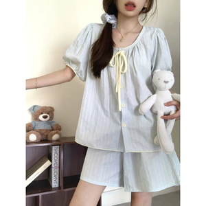 Bộ đồ dài tay ngắn buộc phía trước dành cho nữ Bộ trang phục trong nhà thông thường cho mùa hè Thời gian nghỉ ngơi hàng ngày