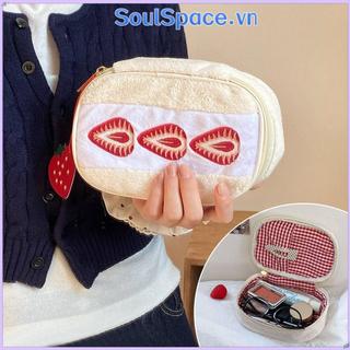 Túi đựng bút SOULSPACE, Túi trang điểm thêu dễ thương bánh Sandwich dâu tây, Túi đựng văn phòng phẩm sang trọng mờ đa chức năng bền bỉ Văn phòng học