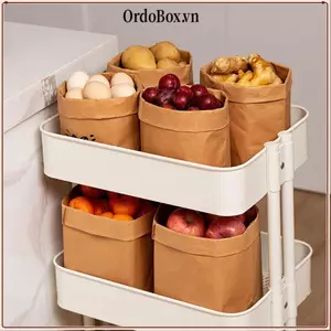 Túi Giấy Kraft ORDOBOX, Túi Bao Bì Vuông Dày Dung Tích Lớn, Túi Bảo Quản Có Thể Tái Sử Dụng Chất Lượng Cao Chống Thấm Nước Có Thể Tái Sử Dụng Có Thể Giặt Tủ Lạnh Nhà Bếp