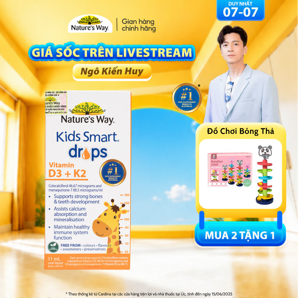 Vitamin D3K2 Nature's Way, Với Dầu Hoa Hướng Dương Organic, Giúp Bổ sung Vitamin D3, K2-MK7 Cho Trẻ Sơ Sinh Hộp 11ml