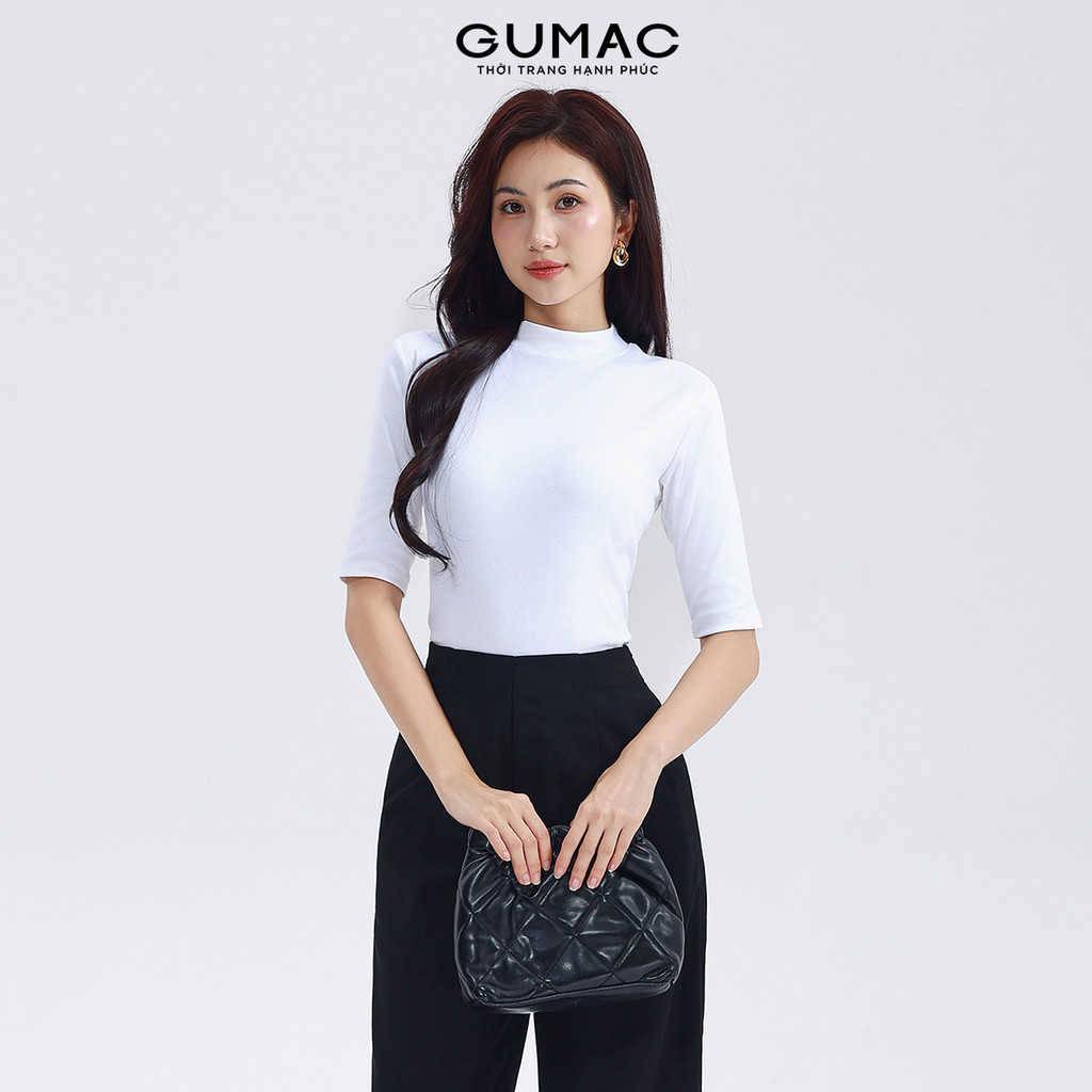 Áo Thun Nữ Cổ Lọ GUMAC Tay Lửng Form Slim Ôm Chất Cotton Borip 4C Co Giãn Thoải Mái ATF11021