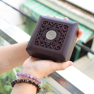 Hộp Gỗ Đỏ Đựng Trang Sức Vòng Tay Lót Lụa Vàng Cao Cấp 11x11x5cm - Mộc Trầm Hương MTH