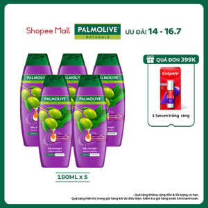 Bộ 5 Dầu gội Palmolive kèm xả 2 trong 1 chiết xuất thiên nhiên Suôn Mượt Óng Ả 180ml