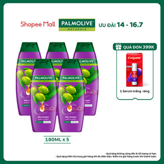 Bộ 5 Dầu gội Palmolive kèm xả 2 trong 1 chiết xuất thiên nhiên Suôn Mượt Óng Ả 180ml