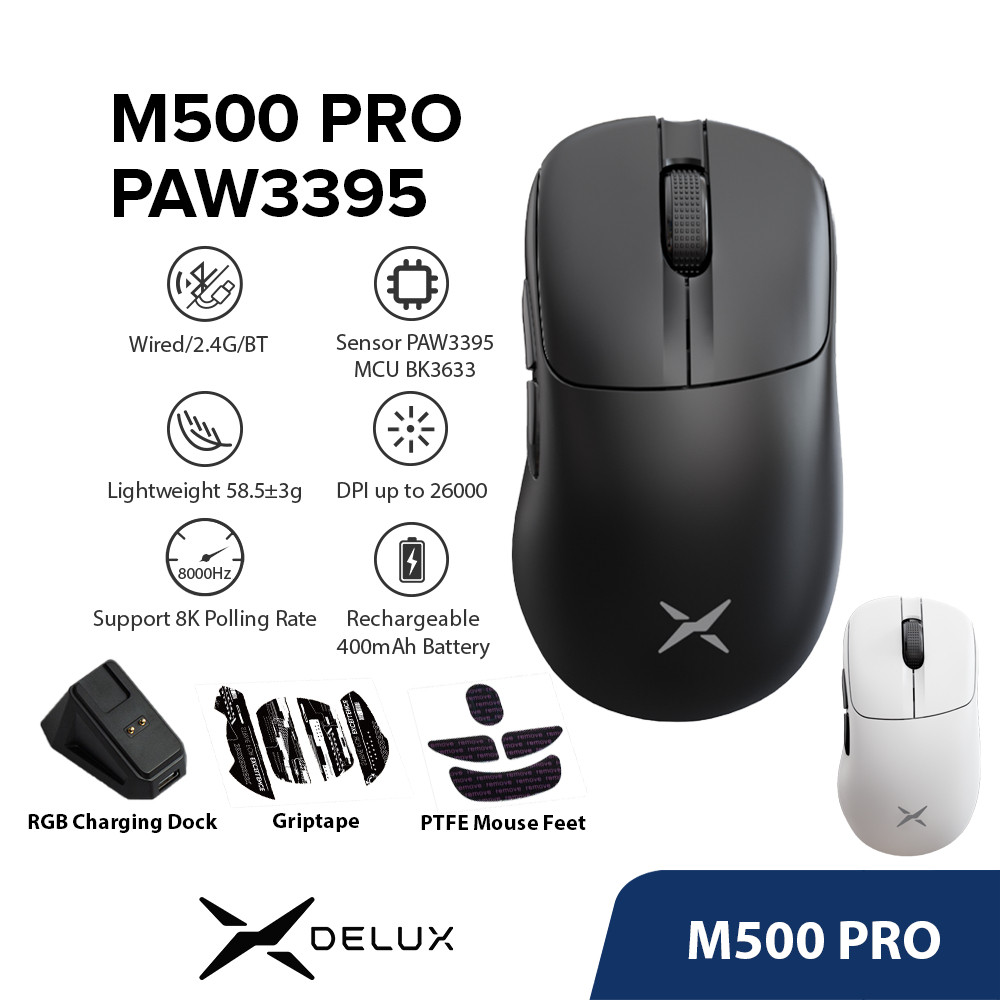 Chuột chơi game Cao Cấp Delux M500 PRO PAW3395 MAX 26000 DPI Đế sạc RGB  Bluetooth THKeyboard | BigBuy360 - bigbuy360.vn