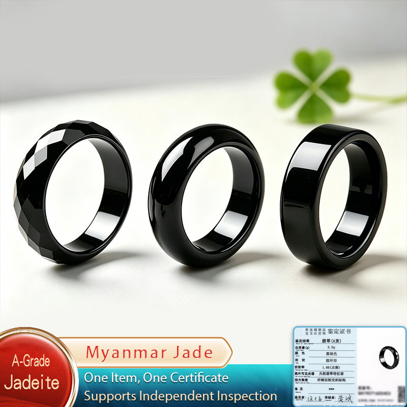 Nhẫn Ngọc Bích Đen Jadeite Ngọc bích Miến Điện Hàng Thật Nhẫn Đơn Giản Quà Tặng Thời Trang Phong Thủy