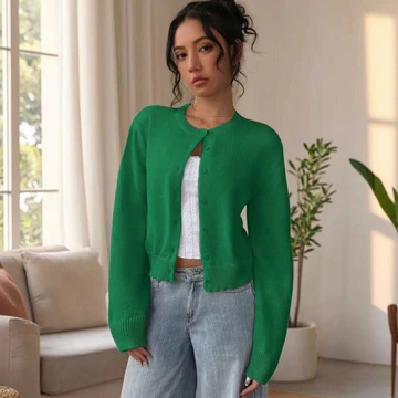 [Aresuit] Áo len nữ Áo len dệt kim nữ Áo len dệt kim mùa thu đông Áo len dệt kim Cardigan màu trơn dài tay có nút trên cổ tròn nhẹ dệt kim ngắn để mặc hàng ngày