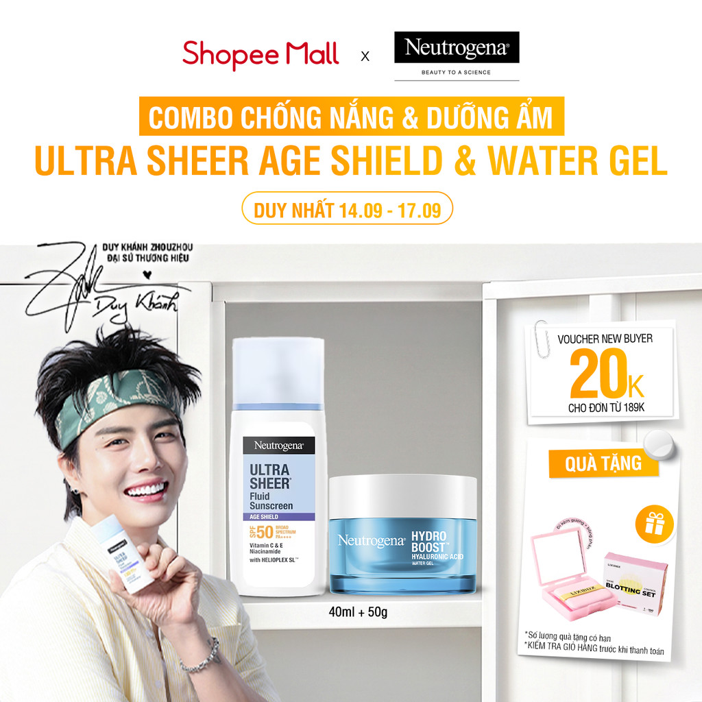 Combo Kem chống nắng Neutrogena Ultra Sheer 40ml + Kem dưỡng ẩm Water Gel 50g