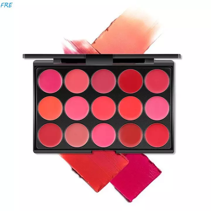 Bảng Son Môi Mờ FRE Có Gương, Cốc Chống Dính Chống Thấm Nước 15 Màu Son Bóng, Son Tint Mud Beauty Dưỡng Ẩm Son Đỏ Men Nữ