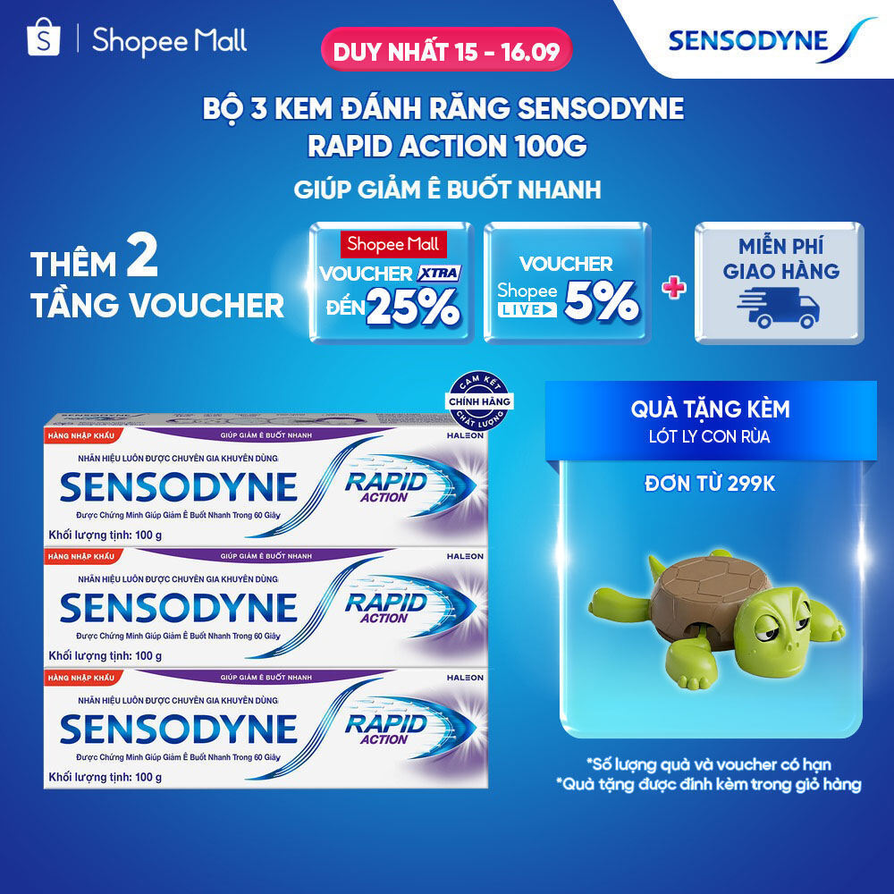 Bộ 3 Kem đánh răng SENSODYNE Rapid Action 100g giúp giảm ê buốt nhanh