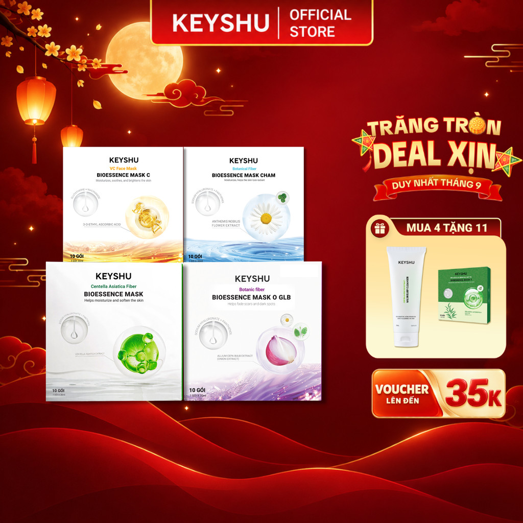 Combo 4 Hộp Mặt Nạ KEYSHU Hỗ Trợ Dưỡng Ẩm, Làm Mềm Da, Hỗ Trợ Ngừa Lão Hóa Hộp 10 Miếng