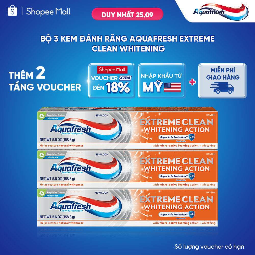 Bộ 3 Kem đánh răng Aquafresh EXTREME CLEAN WHITENING 158.7g/tuýp