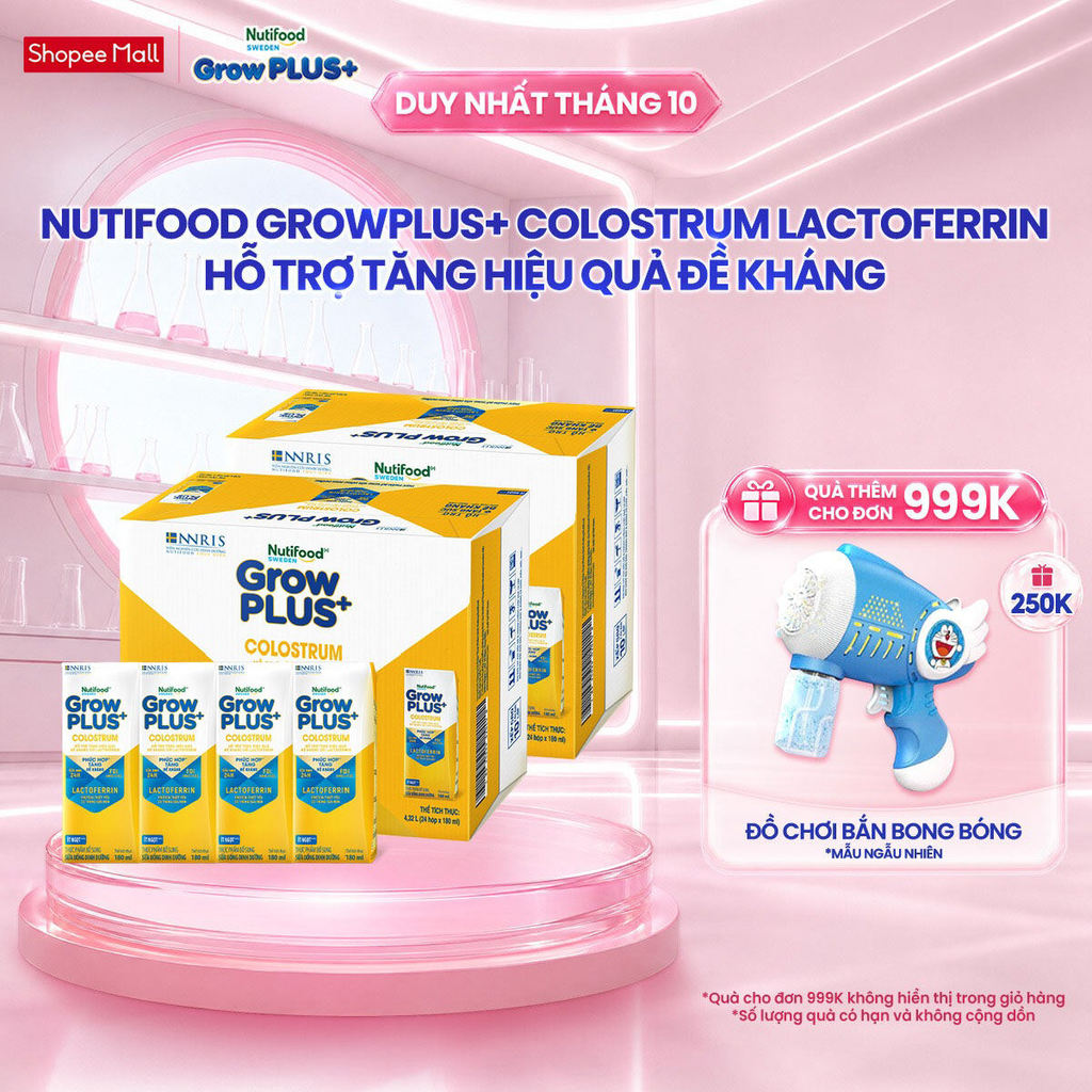Combo 2 Thùng 24 hộp Sữa bột pha sẵn Nutifood Sweden GrowPLUS+ Colostrum Lactoferrin 180ml