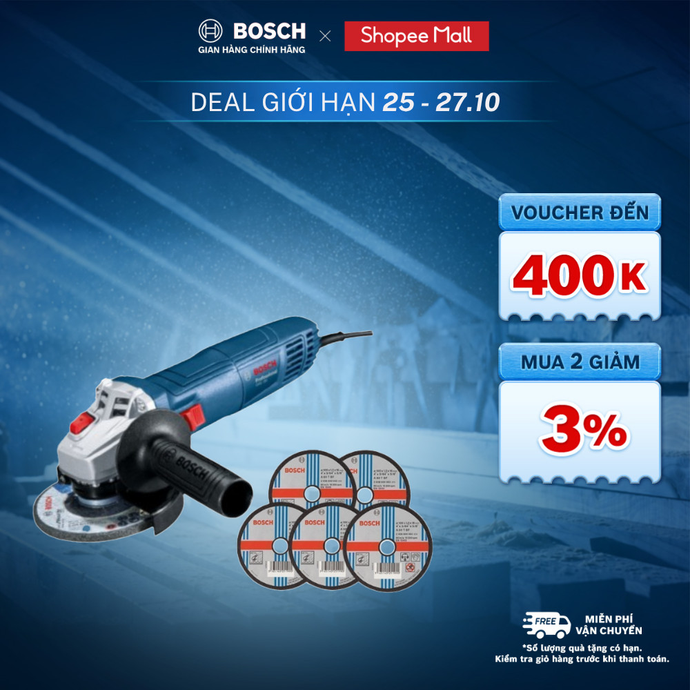 Máy mài góc GWS 700 - Tặng kèm 5 Đá cắt Bosch 100x1.2x16mm (sắt) chất lượng chuẩn Đức