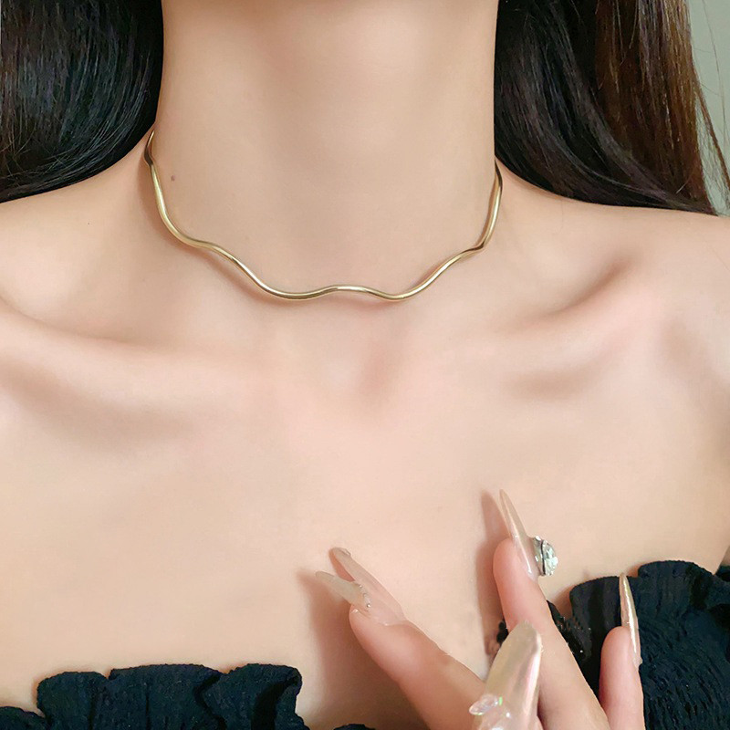 Dây Chuyền Cổ Choker Hình Sóng Mạ Vàng | Không Gây Dị Ứng Không Gỉ Màu | Phong Cách Tối Giản Thanh Lịch Đi Làm Đi Tiệc Hàng Ngày