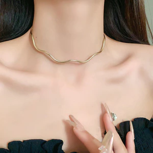 Dây Chuyền Cổ Choker Hình Sóng Mạ Vàng | Không Gây Dị Ứng Không Gỉ Màu | Phong Cách Tối Giản Thanh Lịch Đi Làm Đi Tiệc Hàng Ngày