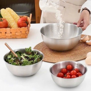 Thau chia vạch định lượng trộn salad, trộn bột, ướp thịt đa năng, chất liệu inox siêu bền