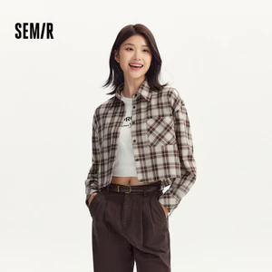 Semir Áo Sơ Mi Nữ Oversize Eo Cinched Kẻ Sọc Retro, Dễ Thả Lỏng, Phù Hợp Mùa Thu Đông