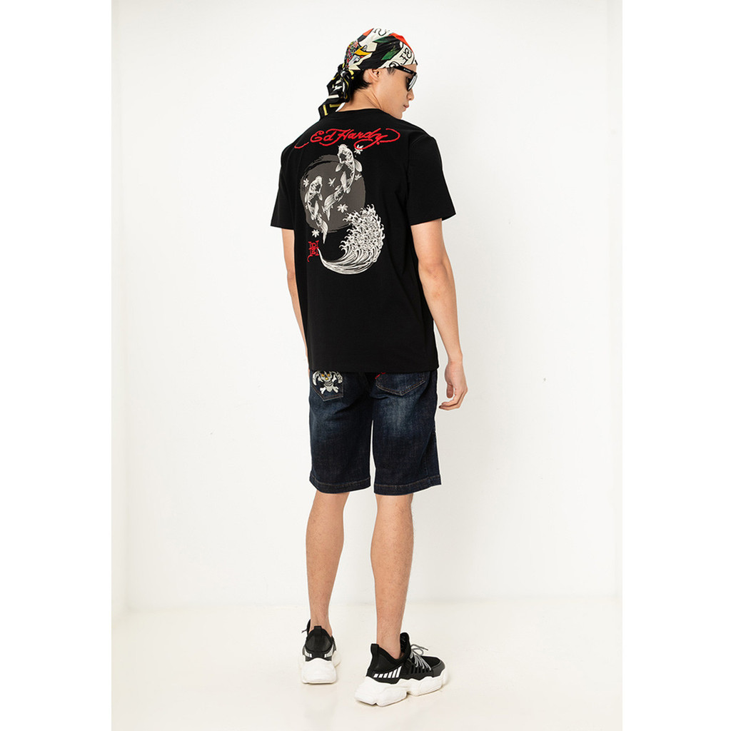 Áo thun thông thường Ed Hardy Fortune Sun Koi Áo thun thông thường-Áo thun Cotton nguyên chất dành cho nam