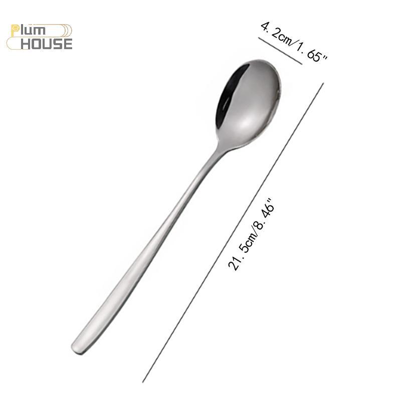 PlumHOUSE Thép không gỉ Thìa Tròn Lớn Lưới Đỏ Vàng Bữa Tối Tay Cầm Dài Khuấy Thìa Tráng Miệng Cho Phụ Kiện Nhà Bếp Tiện Ích VN