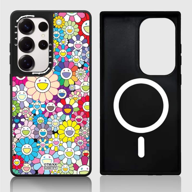Ốp lưng CASECASE X FLOWERS (RAINDOW) Vỏ hút từ tính gương đen mờ cho Samsung Galaxy S23 S24 S25 Ultra Plus Mặt sau cứng có hộp khắc logo