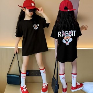 Áo thun cotton rộng mới cho bé gái thiết kế cổ tròn tay ngắn phù hợp cho bé gái