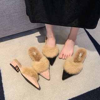Dép Nữ Mũi Nhọn Dày Gót Sang Trọng Gót Cao Slip-On Thời Trang 35-41