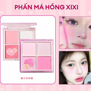 [Sale 50%]  Phấn má hồng mịn lì XiXi 4 ô nhũ sáng highlight trang điểm tích hợp phấn mắt nhũ lì bền màu. Happykids